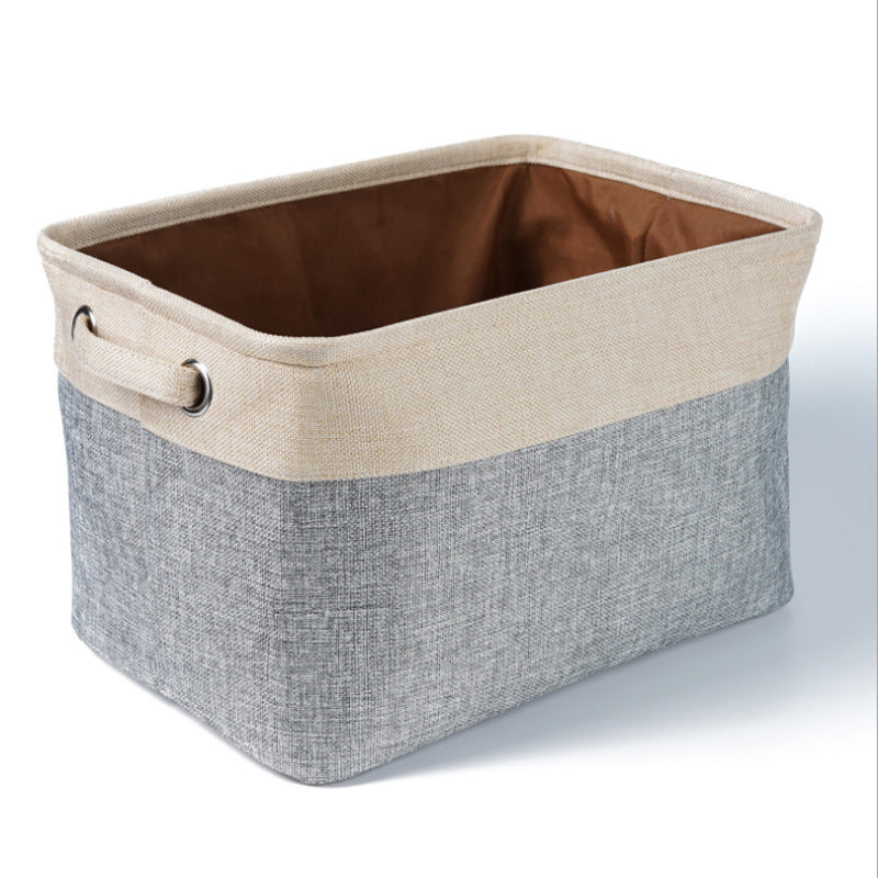 Neutral canvas toy basket with soft gray base