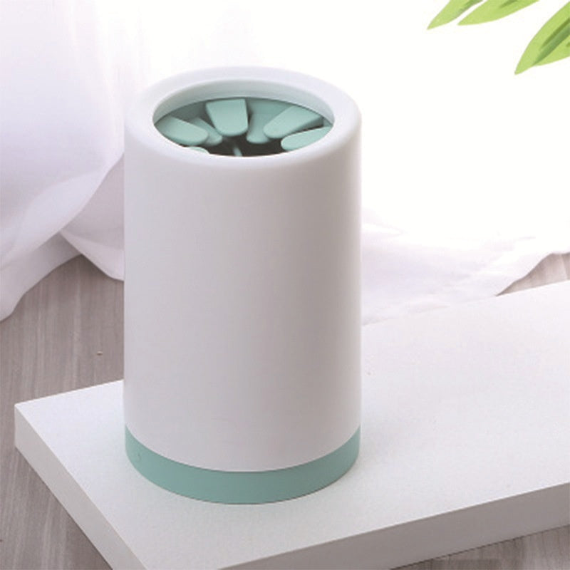 Sage green paw rinse cup with soft silicone cleaning fingers