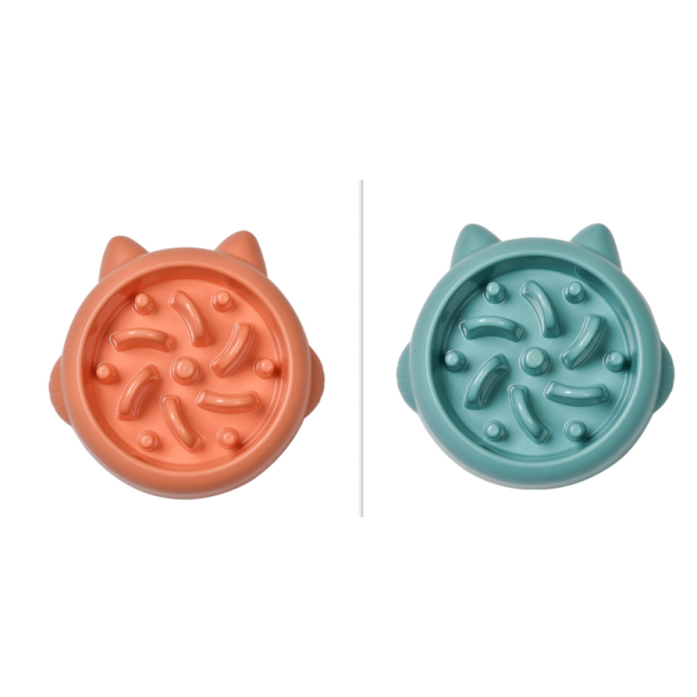 Orange and blue slow feeder bowls